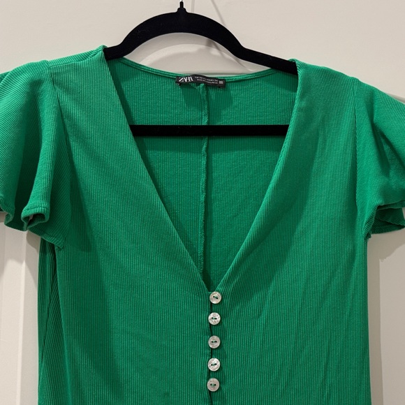Zara Midi Knit  Green Button-Down Dress - Picture 2 of 4
